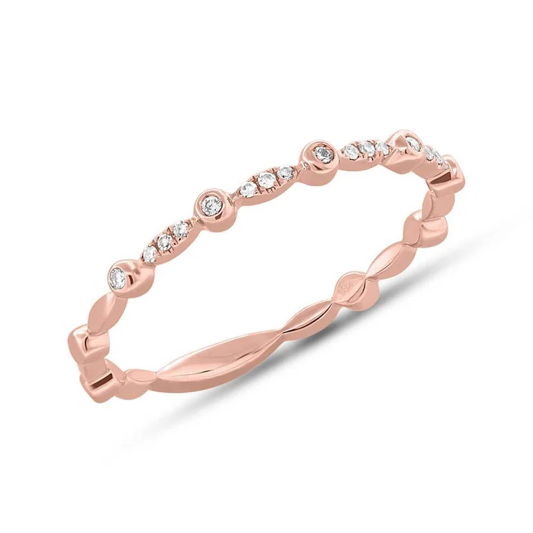 Colored Diamond Rings-14K Rose Gold Alternating Bezel Solitaire Diamond Stacking Ring