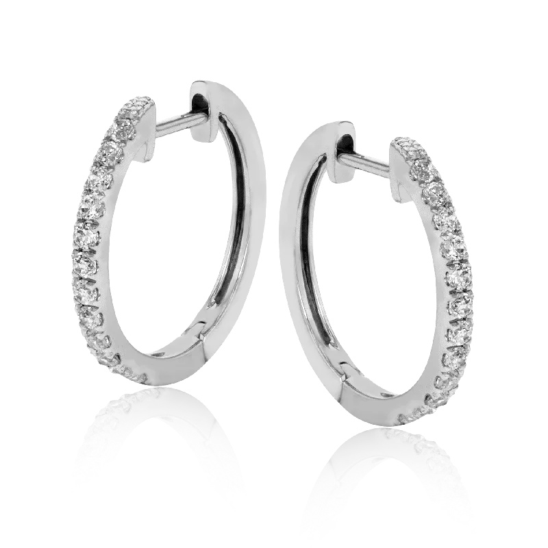 Hoop and Stud Earrings-Huggie Hoop Earrings in 18k Gold with Diamonds ER369