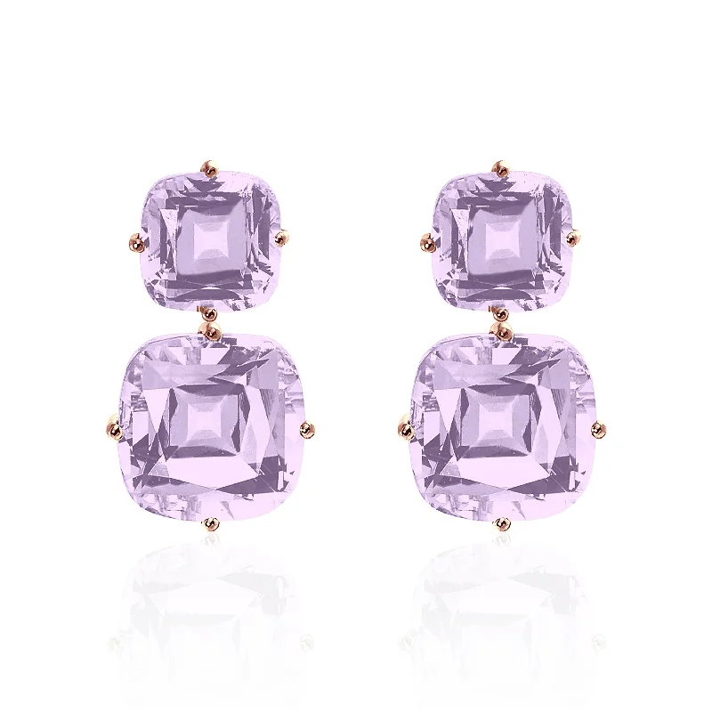 Large Earrings-2-Tier Lavender Amethyst Cushion-Cut Earrings