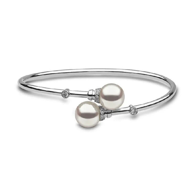 Art Deco Bangles-18ct White Gold Freshwater Pearl & Diamond Set Bangle