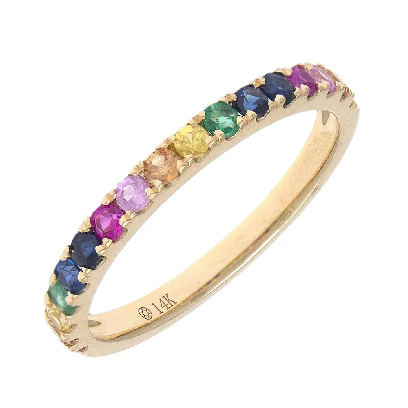 Designer Wedding Bands Sets-14K Yellow Multi Sapphire Rainbow Band