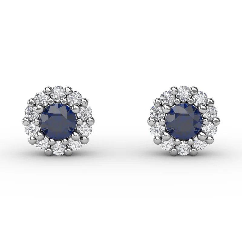 Small Drop Earrings-Shared Prong Sapphire and Diamond Stud Earrings ER1514S