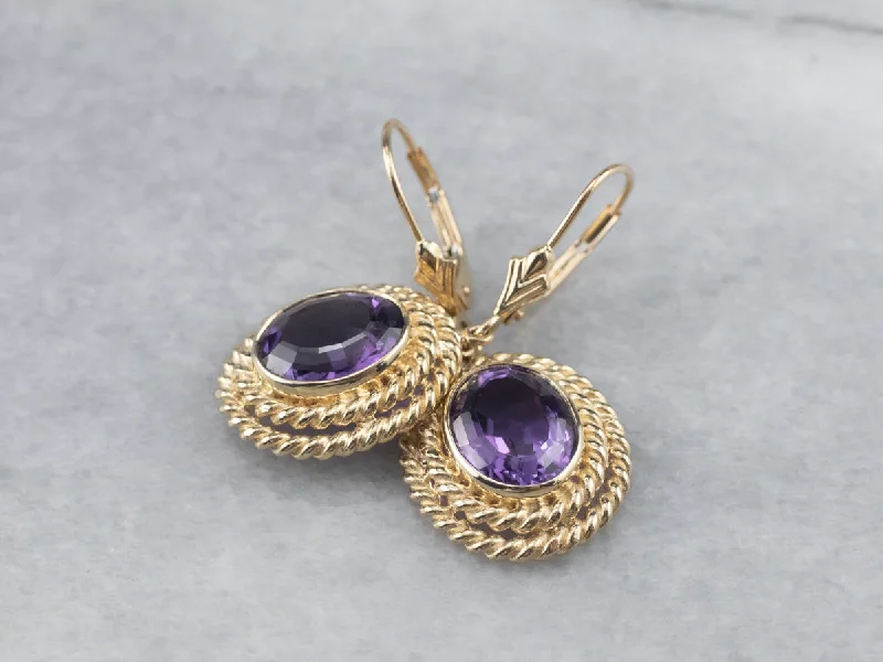 Clear Crystal Earrings-Twisting Gold Amethyst Drop Earrings