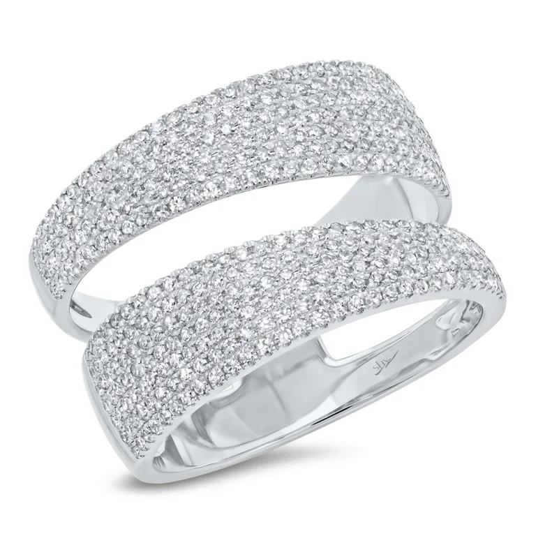 Gold Rings for Men-14K White Gold Pave Diamond Split Ring