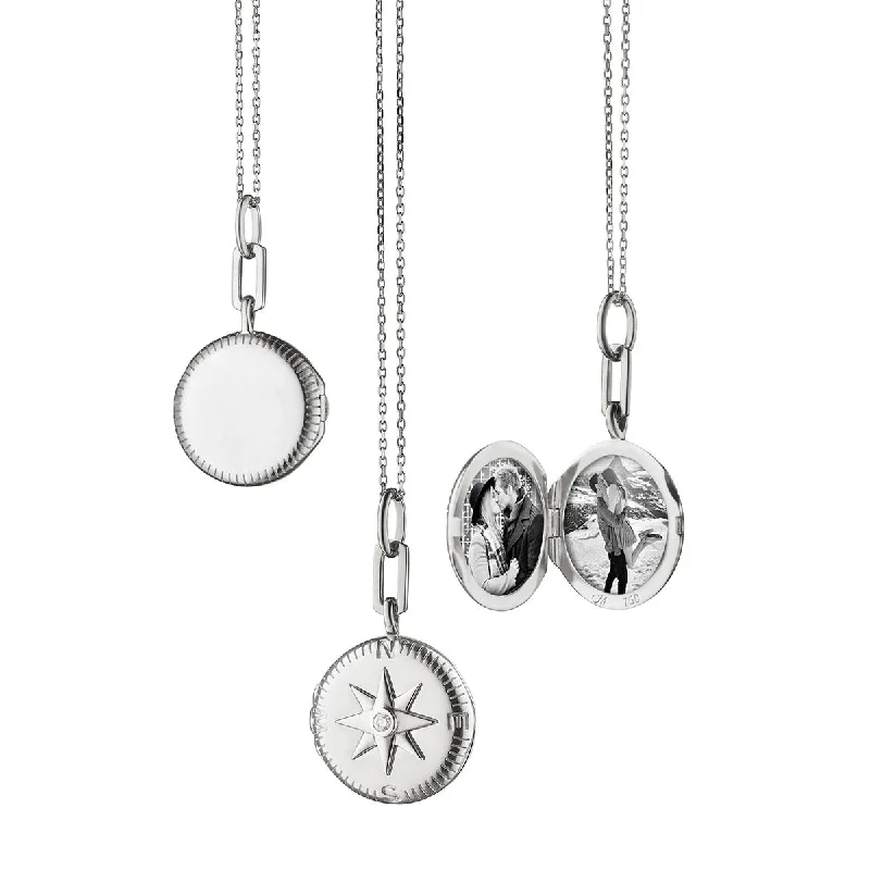 Long Gemstone Necklaces-Adventure Compass Locket Necklace with Sapphires