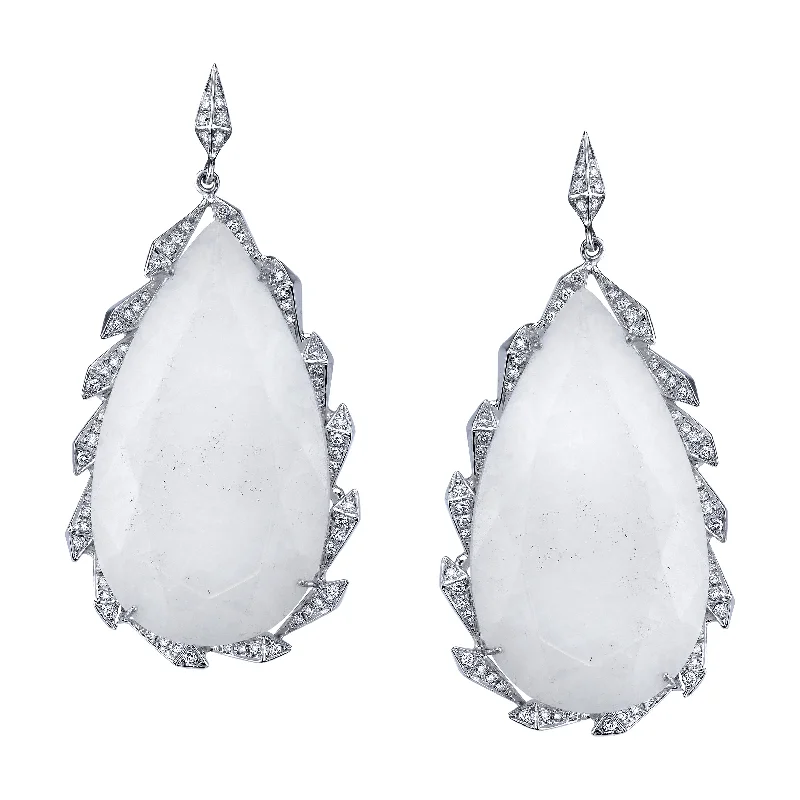 Fashion Earrings-White Jade Trickling Earrings