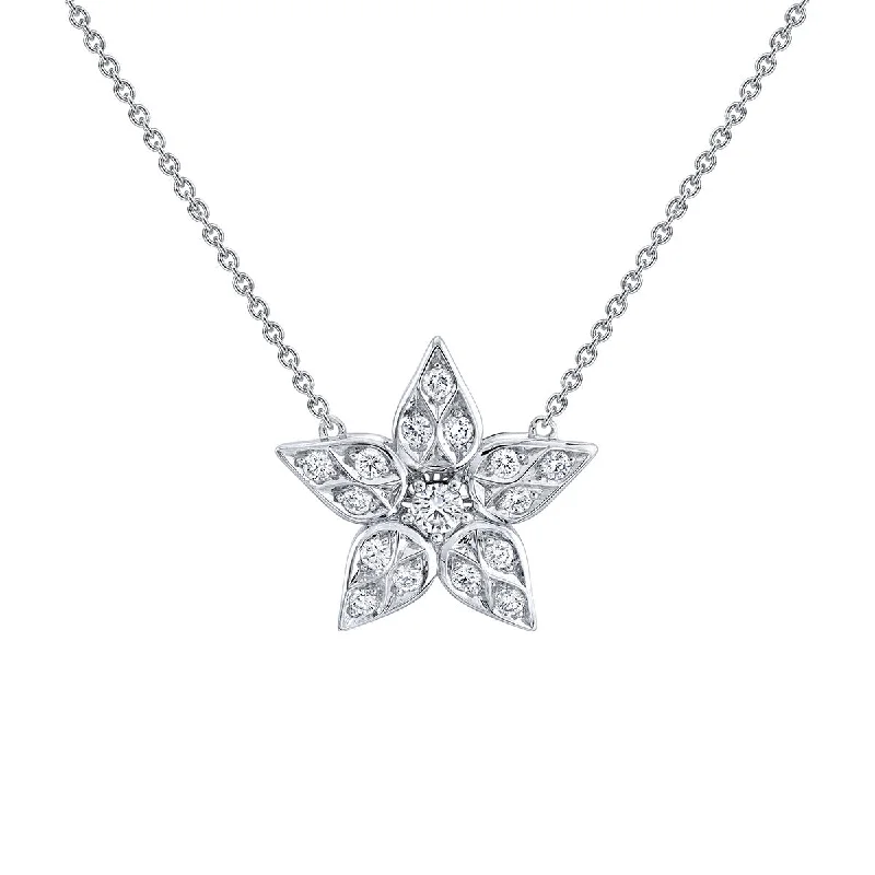 Classic Pendant Necklaces-Artisan Pave Diamond Lily Pendant Necklace