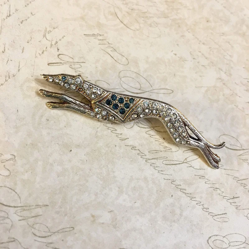 Gold Butterfly Pin Brooch-Greyhound Brooch Blue Crystal Silver