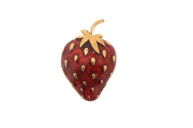 Large Butterfly Brooch-Strawberry Brooch Red Enamel Gold Fruit Pin