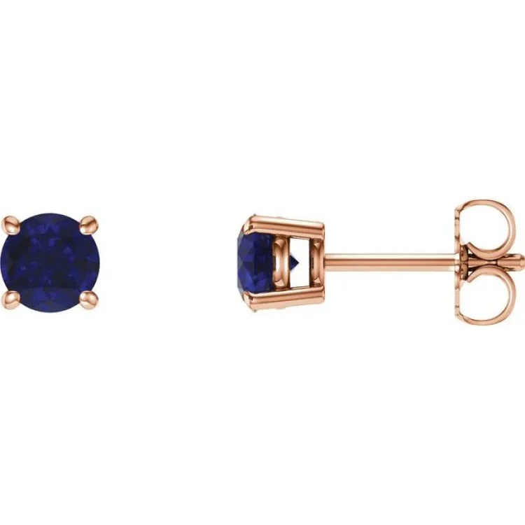 Custom Drop Earrings-14K Rose 5 mm Lab-Grown Blue Sapphire Stud Earrings