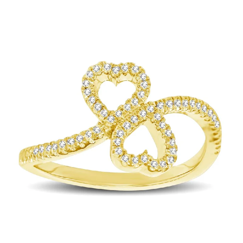 Wedding Ring with Gemstones-10K Yellow Gold 1/5 Ctw Diamond Double Heart Ring