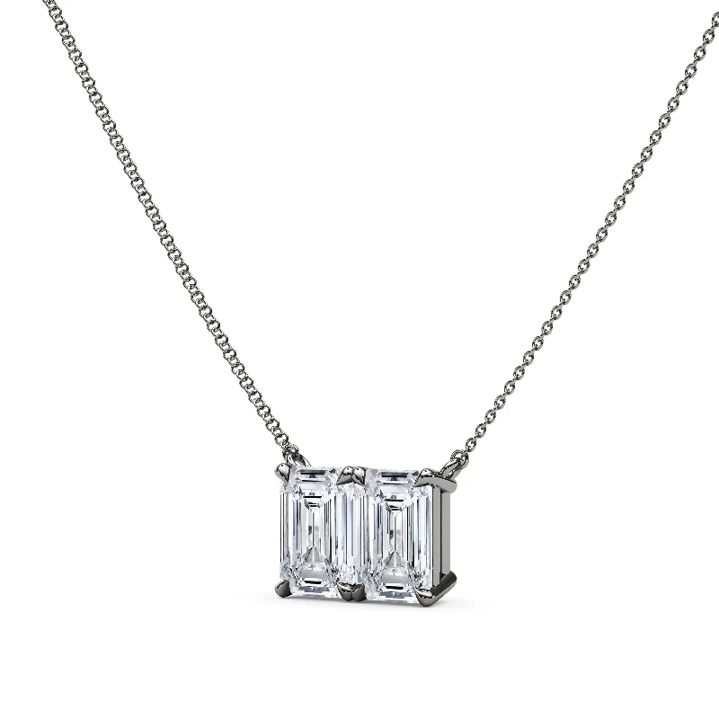 Adjustable Pendant Necklaces-Twin Emerald North-South Diamond Pendant