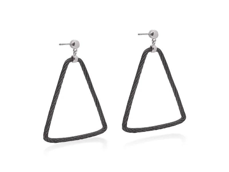 Geometric Stud Earrings-ALOR Black Cable Open Triangle Drop Earrings with 18kt Gold