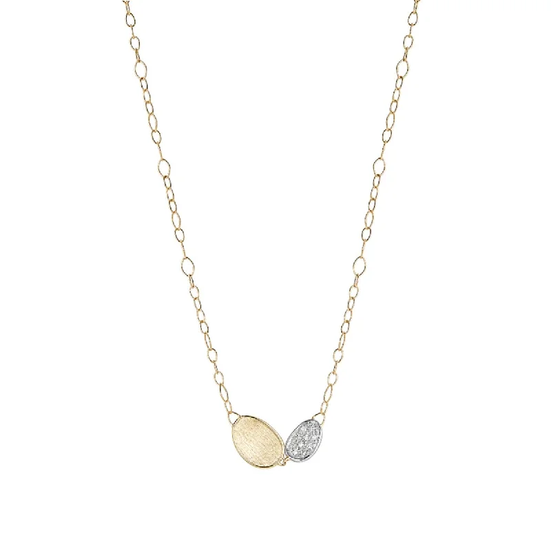 Rose Gold Necklaces-18K Yellow Gold and Diamond Petite Double Leaf Necklace