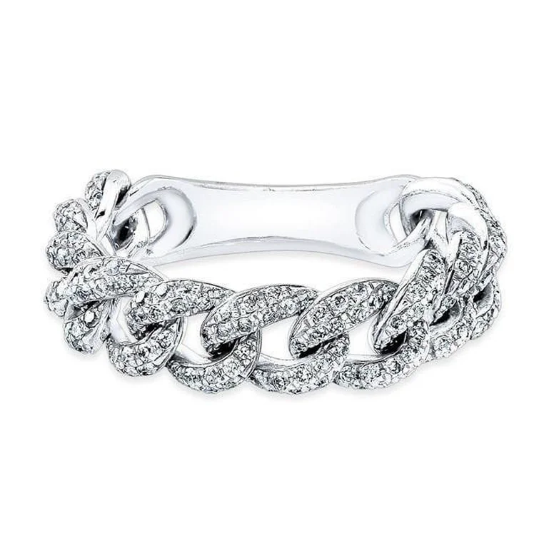 Silver Eternity Wedding Rings-14K White Gold Diamond Curb Link Flexible Ring