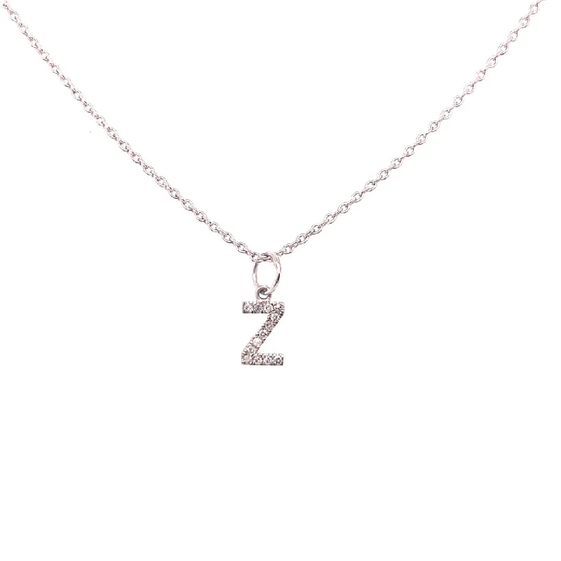 Silver Chain Necklaces-0.05 Carat Diamond Initial "Z" Necklace 14K White Gold