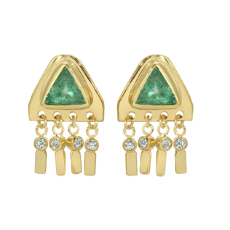 Polished Earrings-Diamond and Emerald Pyramid Earrings