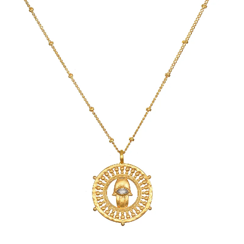 Bar Chain Necklaces-Palm of Protection Hamsa Coin Necklace