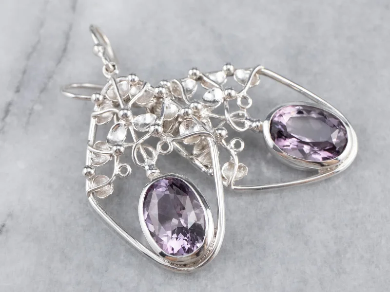 Sparkling Earrings-Sterling Silver Amethyst Drop Earrings