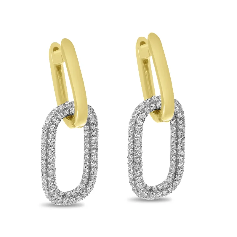 Leather Earrings-14k Yellow Gold Diamond and Gold Link Earrings E10584