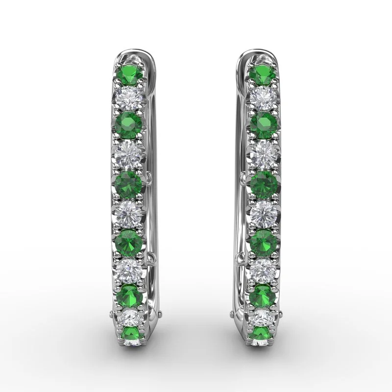 Multi-layered Stud Earrings-Alternaing Emerald and Diamond Hoop Earrings ER1763E