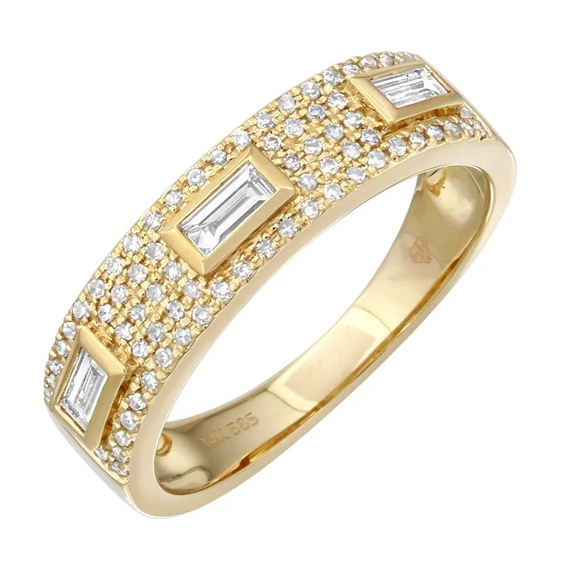 Luxury Engagement Rings-14K Yellow Gold Diamond Band with Baguette Accents