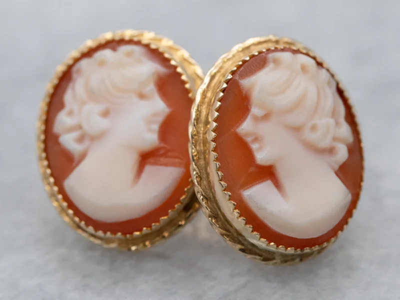 Large Pearl Earrings-Vintage Cameo Gold Stud Earrings