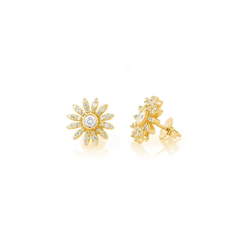 Bold Hoop Earrings-14k Diamond Daisy Stud Earrings EG000246