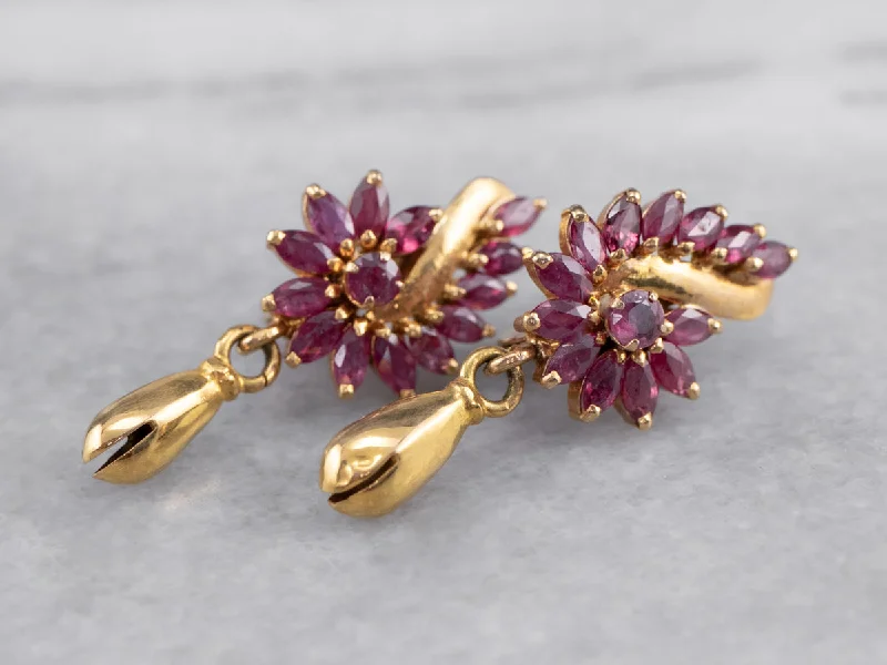 Elegant Earrings-Vintage Ruby Gold Drop Statement Earrings