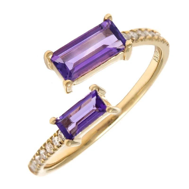 Unique Diamond Wedding Bands-14K Yellow Gold Amethyst Bypass Ring