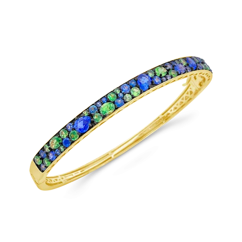 Simple Gold Bangle Sets-Sapphire & Tsavorite Bangle Bracelet