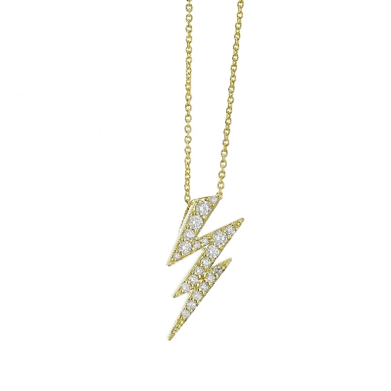 Luxe Silver Necklaces-18K Gold Lightning Bolt Diamond Pendant Necklace