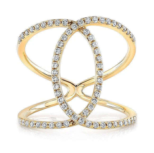 Wedding Bands for Women-14K Yellow Gold Diamond Intertwined Circle Ring