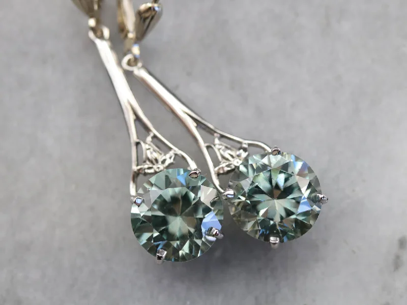 Luxurious Drop Earrings-Long Blue Zircon Drop Earrings