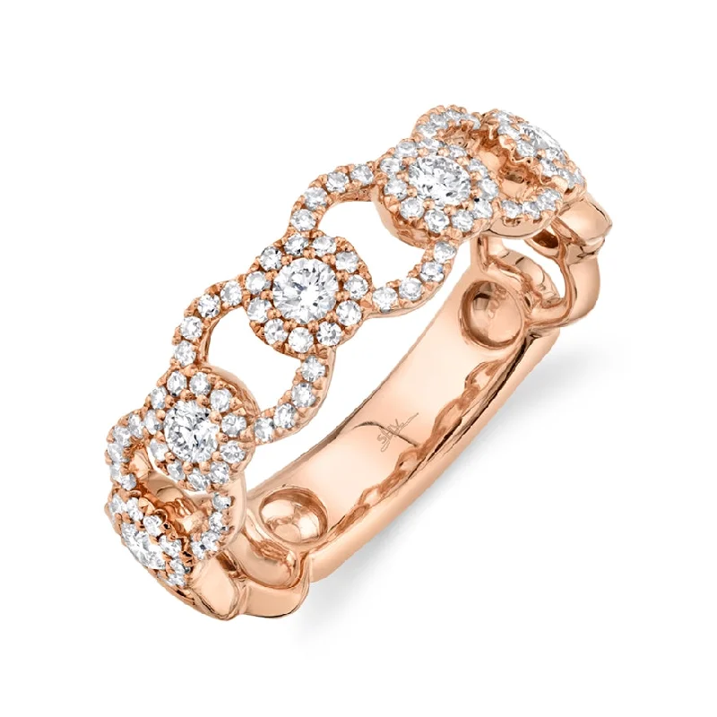 Solitaire Wedding Bands-14K Rose Gold Diamond Halo Link Ring