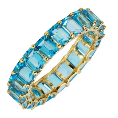 Customizable Rings-14K Yellow Gold Emerald Cut Blue Topaz Eternity Ring (Small)