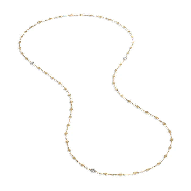 Retro Necklaces-18K Yellow Gold and Diamond Small Bead Long Necklace