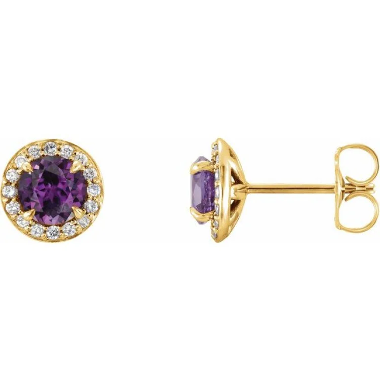 Designer Drop Earrings-14K Yellow 5 mm Lab-Grown Alexandrite & 1/8 CTW Natural Diamond Earrings