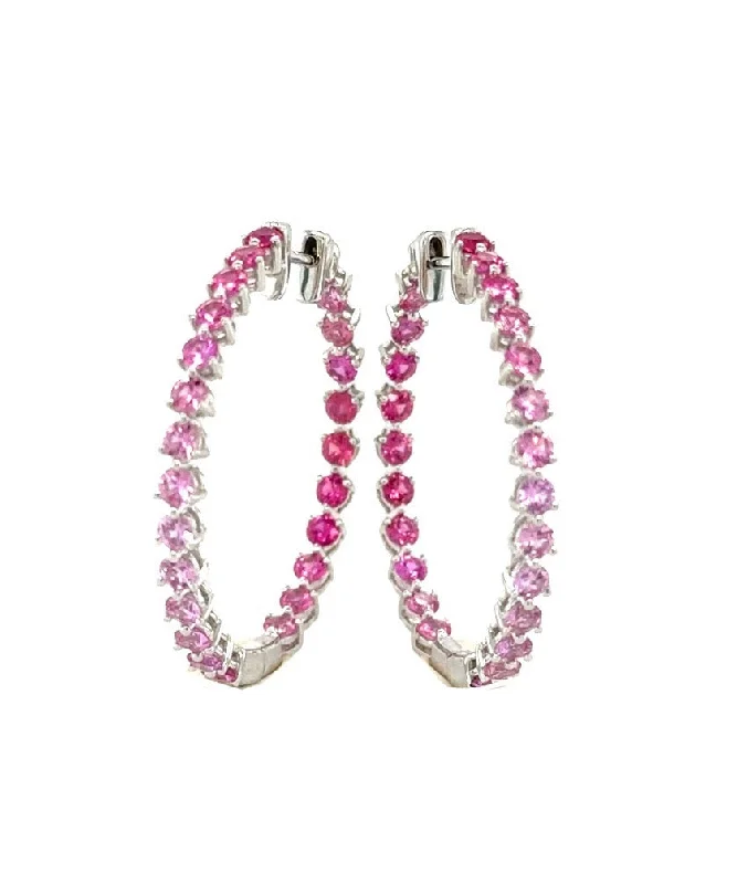 Diamond Earrings-Pink Sapphire Hoop Earrings 241-JSA