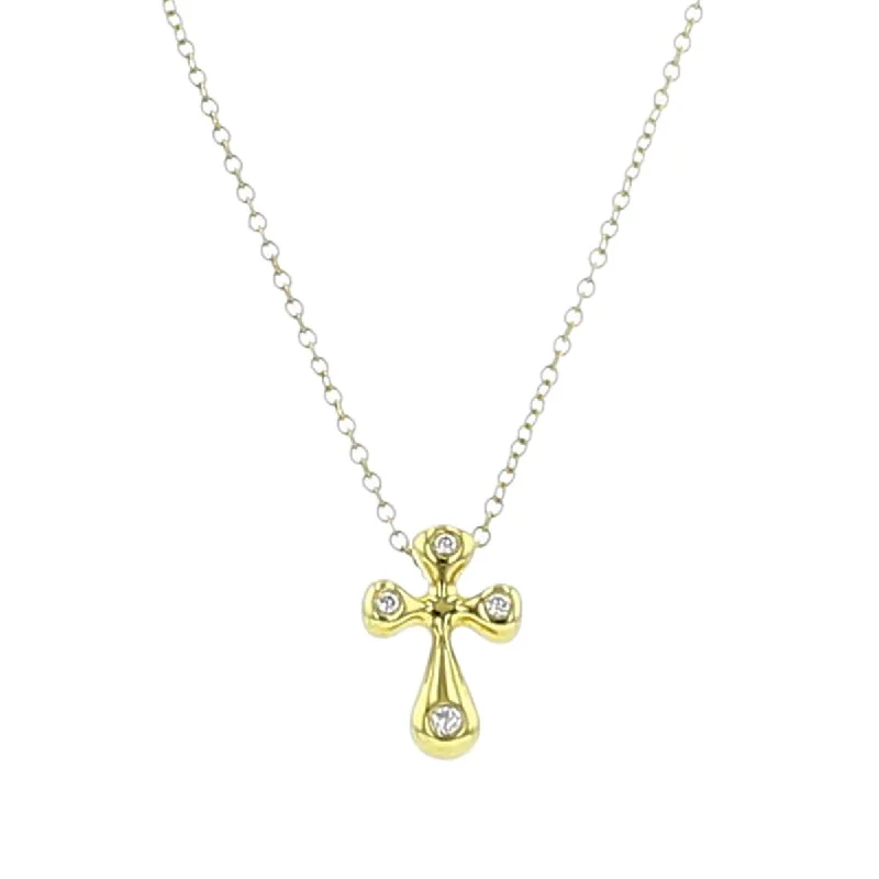 Pearl Necklaces-18K Yellow Gold Diamond Cross Pendant Necklace