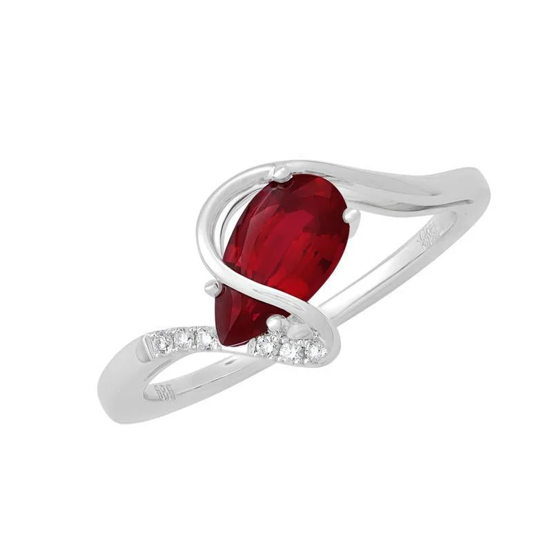 Classic Engagement Rings-CHATHAM LAB GROWN PEAR CUT RUBY AND DIAMOND RING