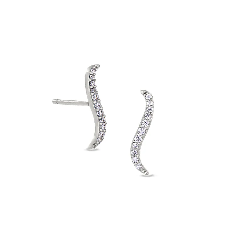 Blue Earrings-Platinum Finish Sterling Silver Micropave Climber Earrings with Simulated Diamonds