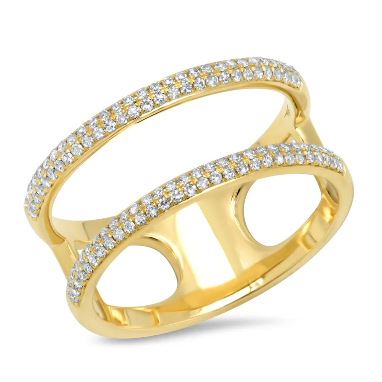 Black Diamond Wedding Rings-14K Yellow Gold Double Row Diamond Ring