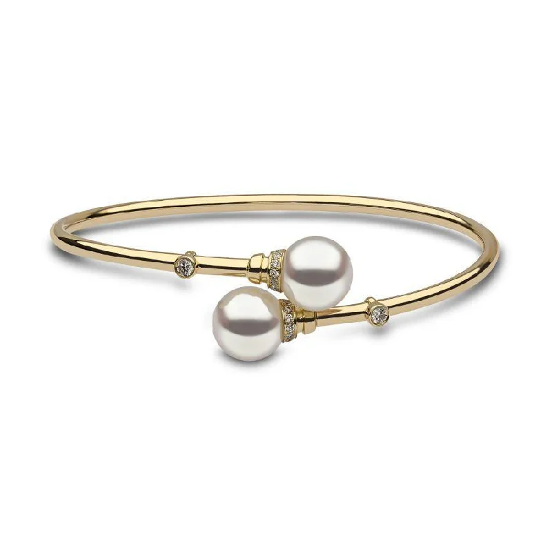 Minimalist Bangles-18ct Yellow Gold Freshwater Pearl & Diamond Set Bangle