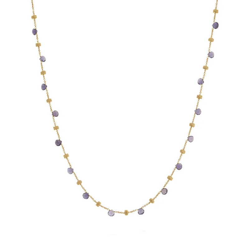 Lucky Charm Necklaces-18K Yellow Gold Iolite and Blue Topaz Collar Necklace