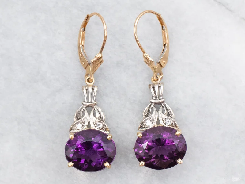 Multi-gem Earrings-Mixed Era East to West Set Amethyst Drop Earrings