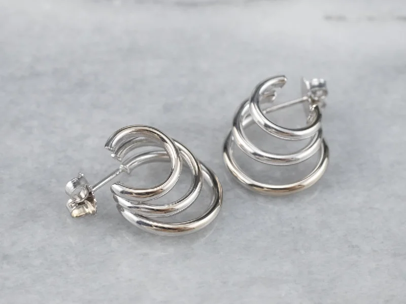 Ring Earrings-White Gold Triple Hoop Earrings