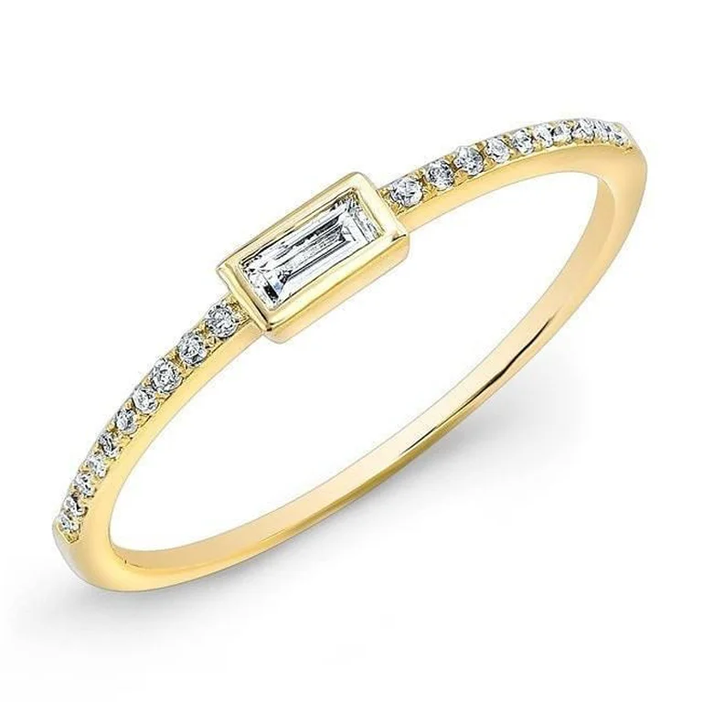 Sapphire Wedding Rings-14K Yellow Gold Baguette Diamond Stackable Ring