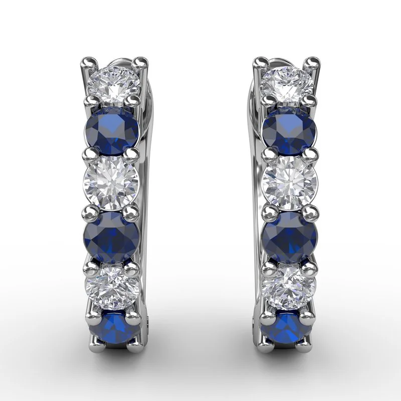 Wooden Hoop Earrings-Shared Prong Sapphire And Diamond Hoop Earrings ER1494S