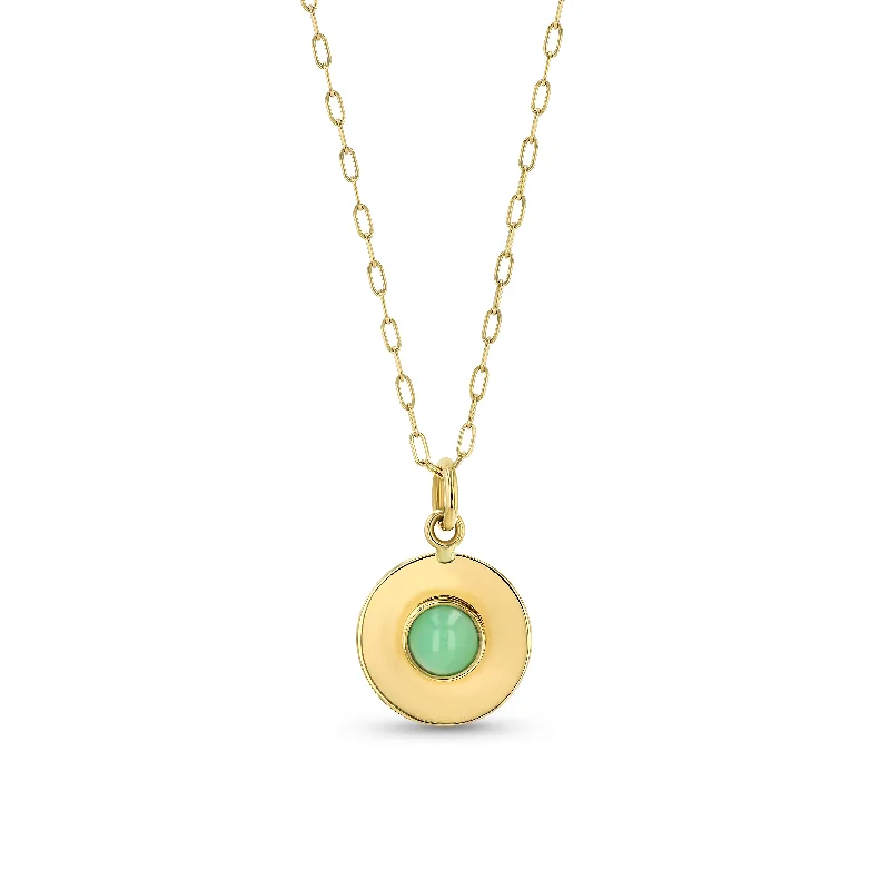 Classic Gold Necklaces-Light Disc Necklace - Chyrsoprase